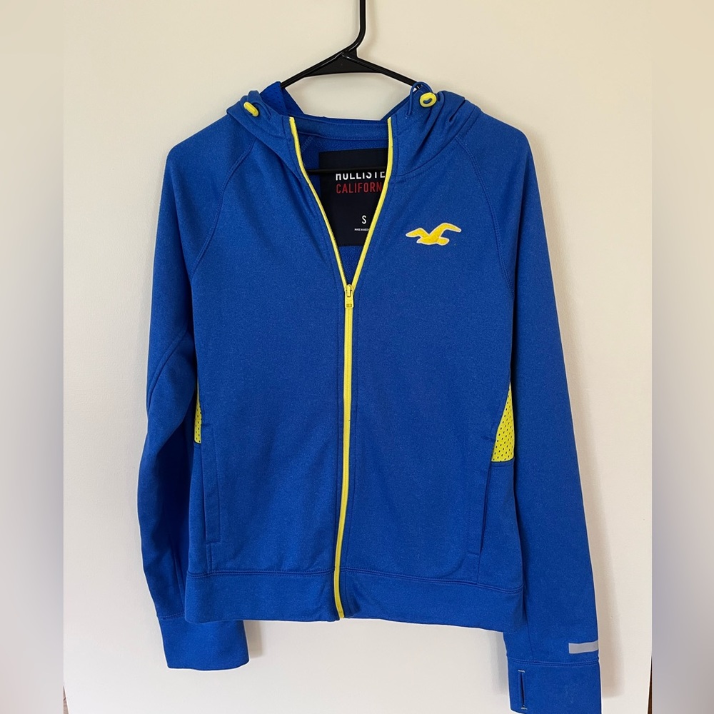 - Men’s Hollister zip hoodie, blue & yellow-thumb holes